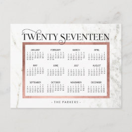 Postal Festiva Calendario 2017 de Marble Moderno y Faux Rosa Gold