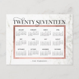 Postal Festiva Calendario 2017 de Marble Moderno y Faux Rosa Gold
