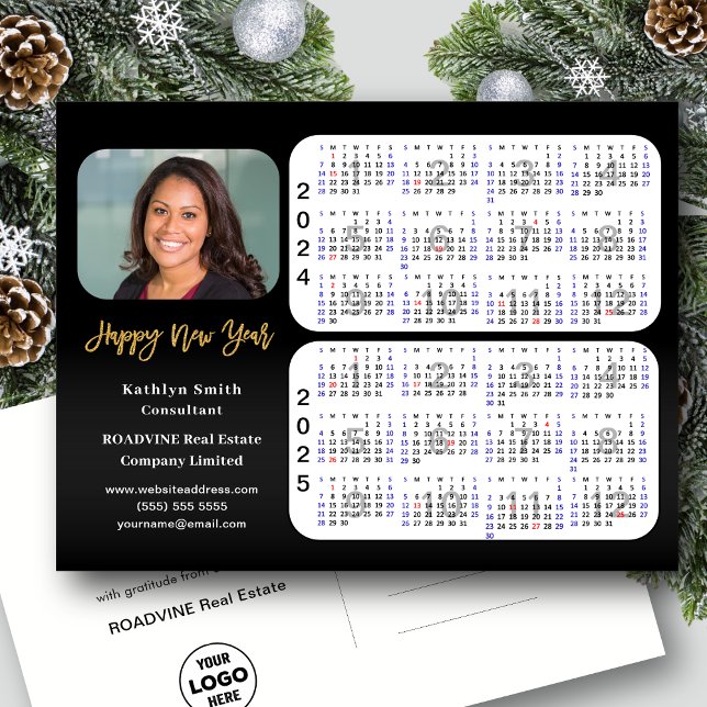 Postal Festiva Calendario 2024 2025 Modern Black Business Photo (Subido por el creador)