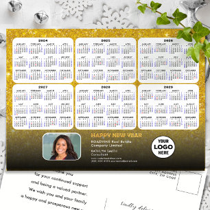 Postal Festiva Calendario 2024 - 2029 Purpurina de oro moderno