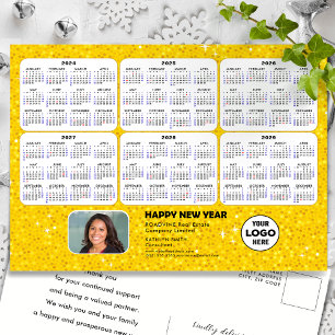 Postal Festiva Calendario 2024 - 2029 Purpurina de oro moderno