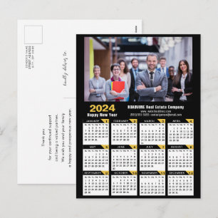 Postal Festiva Calendario 2024 Modern Gold Black Corporate Photo
