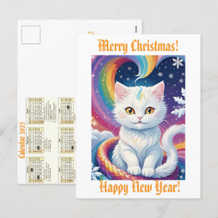 Postal Festiva Calendario 2025 de gatos de Navidades de nieve bla