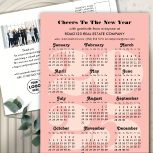 Postal Festiva Calendario 2025 Elegante Minimalista rosa