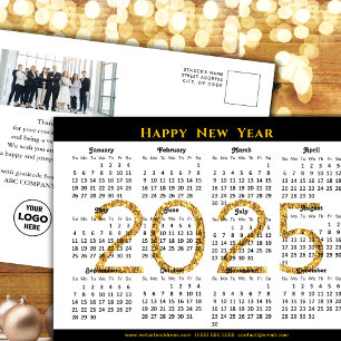 Postal Festiva Calendario 2025 Foto corporativa Purpurina de oro 
