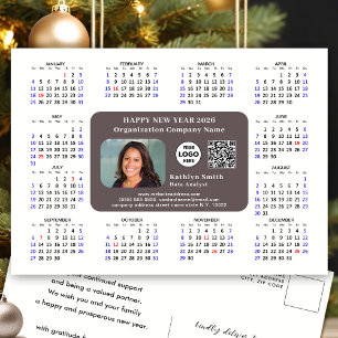 Postal Festiva Calendario 2025 Logo de negocios QR Negro moderno 