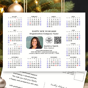Postal Festiva Calendario 2025 Logo de negocios QR Negro moderno 