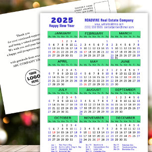 Postal Festiva Calendario 2025 Logo de negocios verde azul modern
