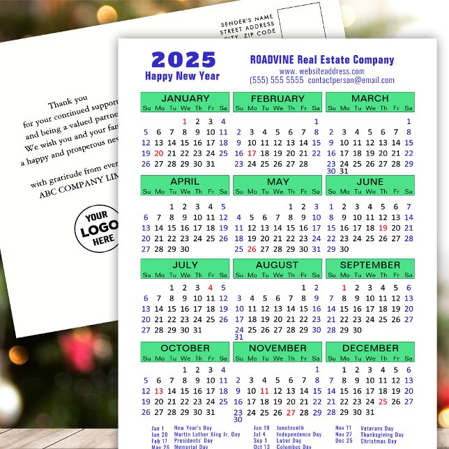 Postal Festiva Calendario 2025 Logo de negocios verde azul modern (Subido por el creador)