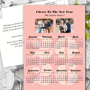 Postal Festiva Calendario 2026 Año Nuevo Familia Elegante Rosa 2 