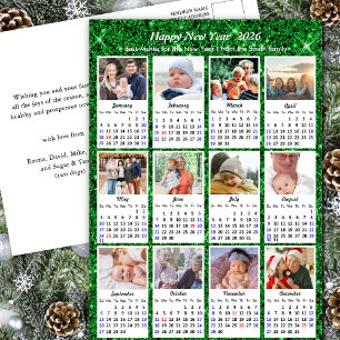 Postal Festiva Calendario 2026 Familia moderna 12 Foto Purpurina 