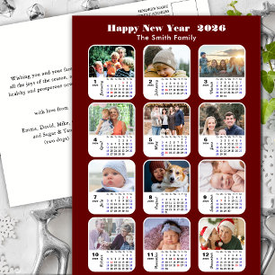 Postal Festiva Calendario 2026 Familia moderna 12 Foto Purpurina 