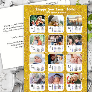 Postal Festiva Calendario 2026 Familia moderna 12 Foto Purpurina
