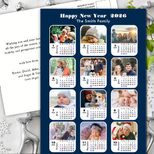Postal Festiva Calendario 2026 Familia moderna 12 Foto Purpurina 