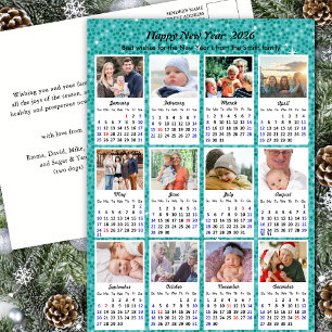 Postal Festiva Calendario 2026 Familia moderna 12 Foto Purpurina