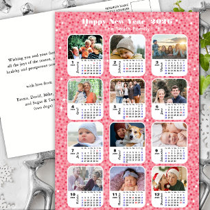 Postal Festiva Calendario 2026 Familia moderna 12 Purpurina rosa 