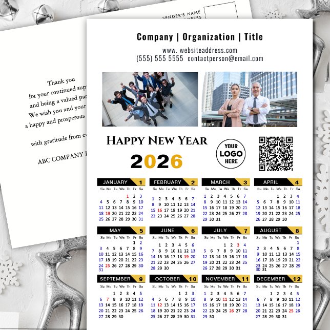 Postal Festiva Calendario 2026 Modelo moderno Gold Black Business (Subido por el creador)