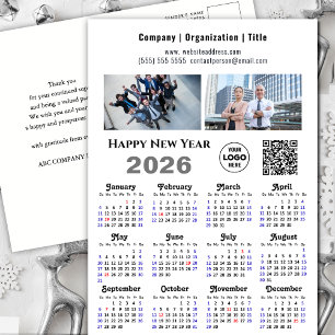 Postal Festiva Calendario 2026 Negocios 2 Foto Logo QR Minimalist
