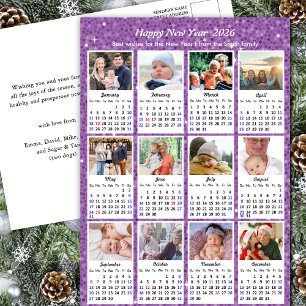 Postal Festiva Calendario 2026 Purpurina de fotografía morada de 