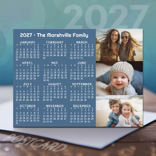 Postal Festiva Calendario 2027 3 Fotos Minimal Azul Blanco