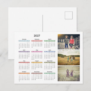 Postal Festiva calendario 2027 3 fotos simple moderno anual