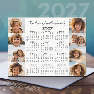 Postal Festiva Calendario 2027 - 8 Fotos - Gris Oscuro y Blanco