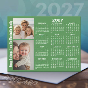 Postal Festiva Calendario 2027 con 2 Collage de Fotos - Verde
