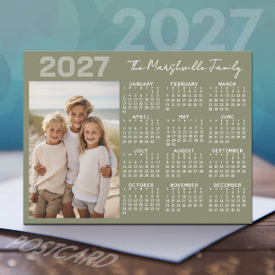 Postal Festiva Calendario 2027 con Foto - Mínimo Verde Básico
