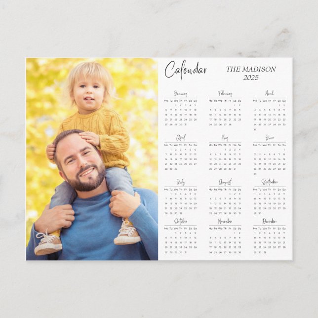 Postal Festiva Calendario de 12 meses de foto y nombre de la fami (Anverso)