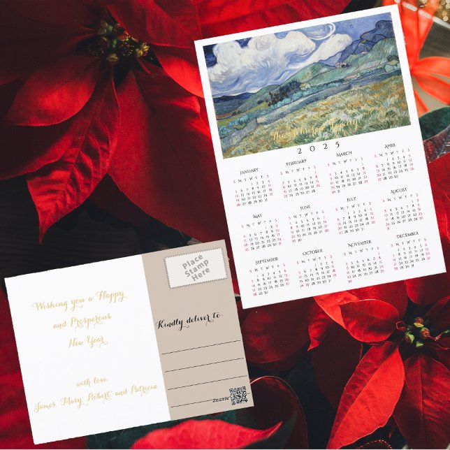 Postal Festiva Calendario de Landscape France Vincent Van Gogh 20 (Landscape France Vincent Van Gogh 2025 Calendar Holiday Postcard)