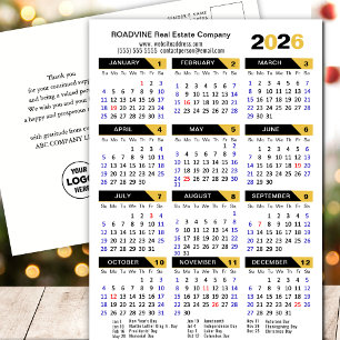 Postal Festiva Calendario de negocios 2026 con US Holidays Gold B