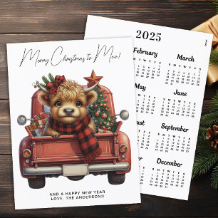 Postal Festiva Calendario de Vaca Highland 2026 Camión Rojo Navid