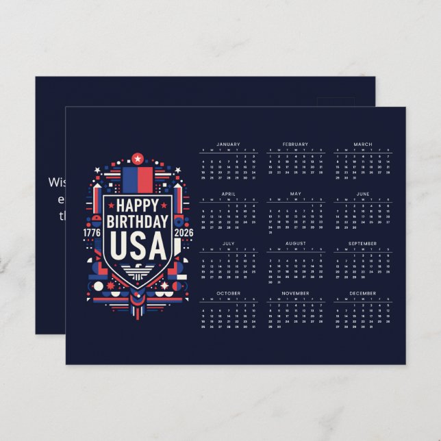 Postal Festiva Calendario Feliz cumpleaños Estados Unidos 250 (Anverso / Reverso)