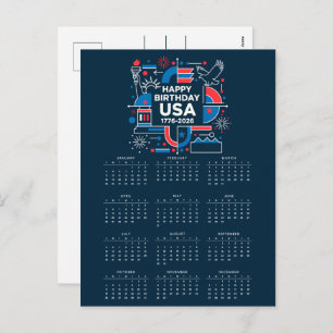 Postal Festiva Calendario Feliz cumpleaños Estados Unidos 250