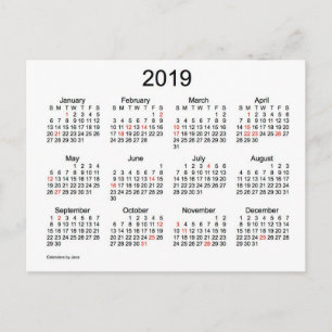 Postal Festiva Calendario Mini de 2019 con Festivos