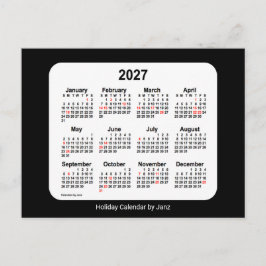 Postal Festiva Calendario Mini de Vacaciones Negro 2027 por Janz