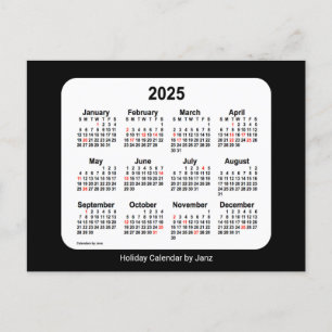 Postal Festiva Calendario Mini Vacaciones Negro 2025 de Janz