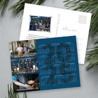 Postal Festiva Calendario minimalista 2025 Azul Año Nuevo 3 Foto