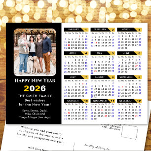 Postal Festiva Calendario moderno 2025 Foto Oro negro Minimalista