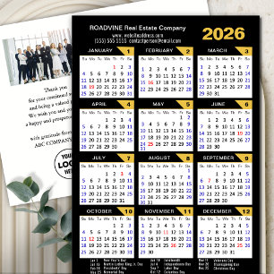 Postal Festiva Calendario moderno 2026 Foto de negocios Dorado Ne