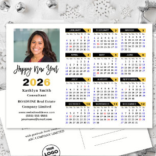 Postal Festiva Calendario moderno 2026 - Foto de negocios en negr