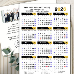Postal Festiva Calendario moderno 2026 Foto de negocios Oro Negro