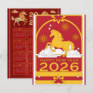Postal Festiva Calendario mural chino del año del caballo 2026