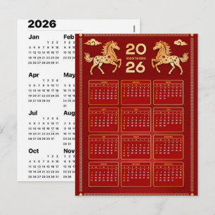 Postal Festiva Calendario mural chino del año del caballo 2026
