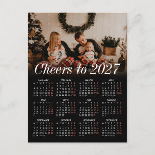 Postal Festiva Calendario personalizado de fotos moderno negro 20