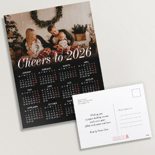 Postal Festiva Calendario personalizado de fotos moderno negro 20