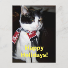 Postal Festiva Calico Cat Vosando Carne Happy Halidays Postcard