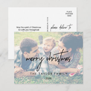 Postal Festiva Caligrafía caprichosa Faded Photo Navidades