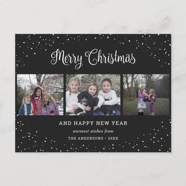 Postal Festiva Caligrafía de Collage de fotos Black 3 (Anverso)