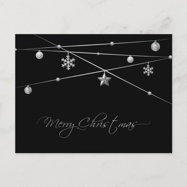 Postal Festiva Caligrafía de Navidades elegantes en negro y plate (Anverso)